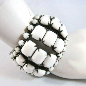 Vintage 1940 White Milk Glass Wide Bracelet